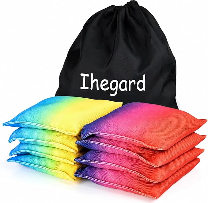 Cornhole Bags Set of 8, Weather Resistant Cornhole Bean Bags with Gradient Design, Durable Modified Size Corn Hole Bags for Outdoor Tossing Games, Includes Tote Bag