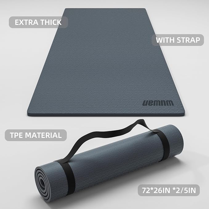 10 mm Yoga Mat 72"x26" TPE Non-Slip Exercise Mat 0.4" Thick, Easy-to-Carry Fitness Mat for Yoga, Pilates & Workout, Professional Mat, Made with Recyclable Material, Durable, Easy to Clean