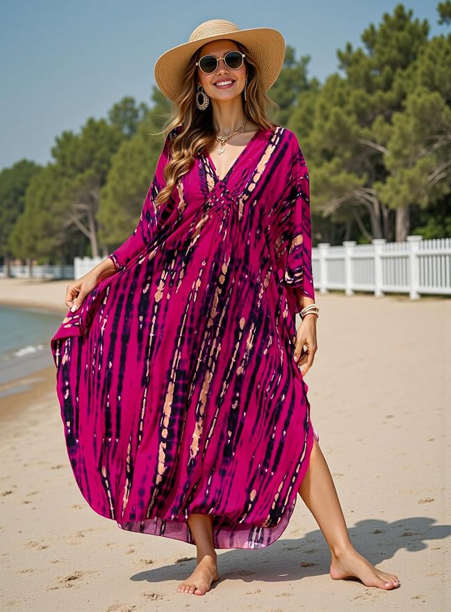 Mumu Dresses for Women Plus Size, Bohemian Kaftan Beach Cover Up Long Maxi Nightgown Soft Loungewear