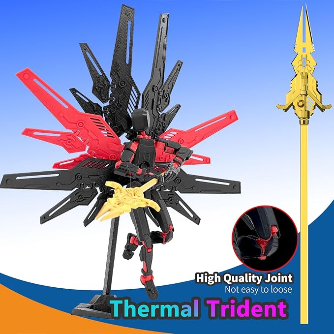 T13 Titan 13 Action Figure Already Assembled, Cyberpunk Futuristic Mecha 3D Printed Action Figure Set Robo 13, Lucky 13, Gift for Dummy Collectors Desktop Decorations (Black Red)