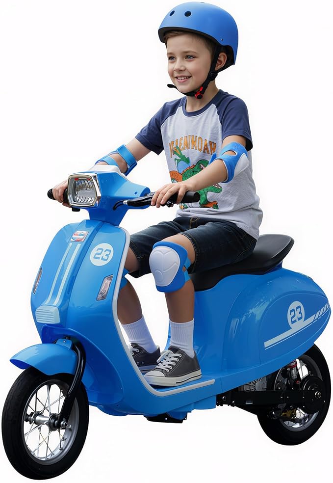 Kids Motorcycle, 2 Wheel Electric Motorcycle for Boys Ages 8-14, 24V Ride on Toys with Music, Story, Headlight, 3 Speed Options, Up to 60min Ride Time, for Riders up to 143 lbs, Easy Assemble, Blue