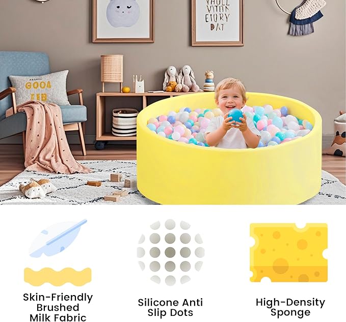 Ball Pit for Toddlers 47.24''x15.75'' Baby Ball Pits Round Foam Ball Pit Lagre Kids Ball Pool Ideal Gift for Children (Yellow, NO Balls)