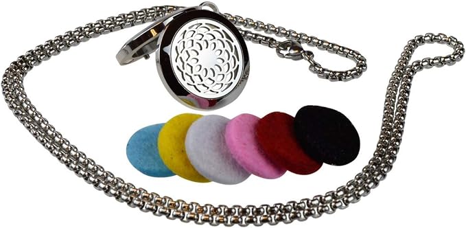 mEssentials Sunflower Essential Oil Diffuser Necklace Gift Set - Includes Aromatherapy Pendant, 24" Stainless Steel Chain, Refill Pads and 1-10ml Bottle of Inner Calm 100% Essential Oil