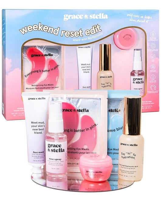 grace & stella Award Winning Skin Care Set - Gift Set for Women - Travel Essentials with Under Eye Masks, Serum, Cleanser, Lip Balm - Holiday Gift for Mom - Vegan Cruelty-Free Self Care