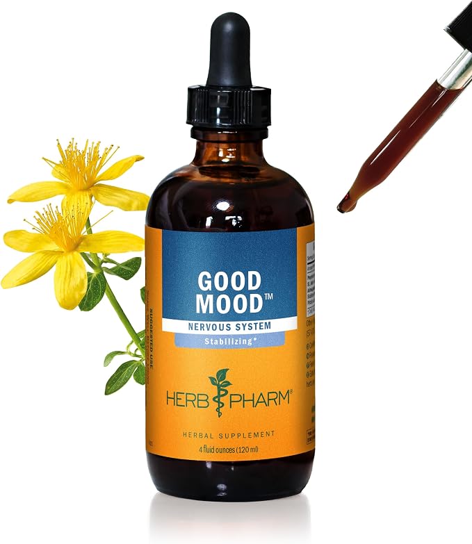 Herb Pharm Good Mood Support Supplement: with St. John's Wort & Certified Organic Ashwagandha| Positive Mood & Emotional Balance Support Tincture| Fast-Absorbing, Non-GMO | Up to 8 Week Supply, 4 oz*