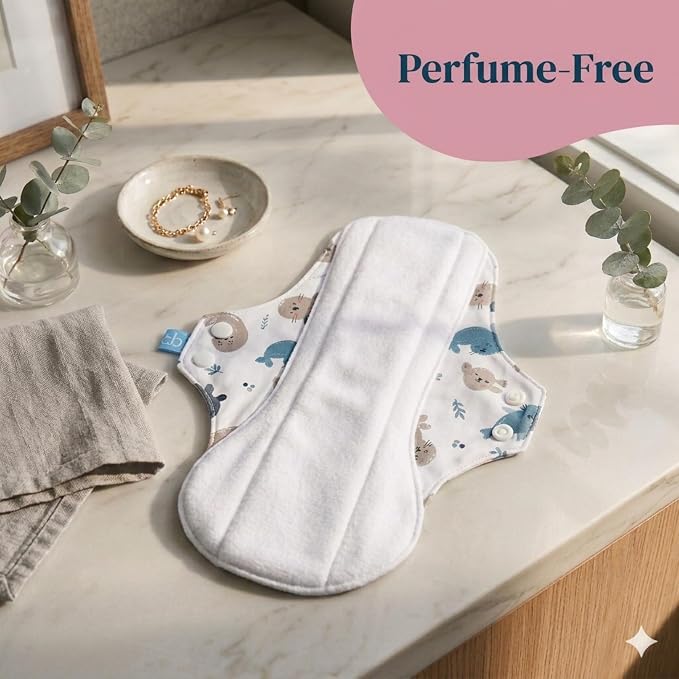 Charlie Banana - Reusable Feminine Pads Liner 3 Pack with Pouch | Washable Menstrual Pads for Light Absorbency | White