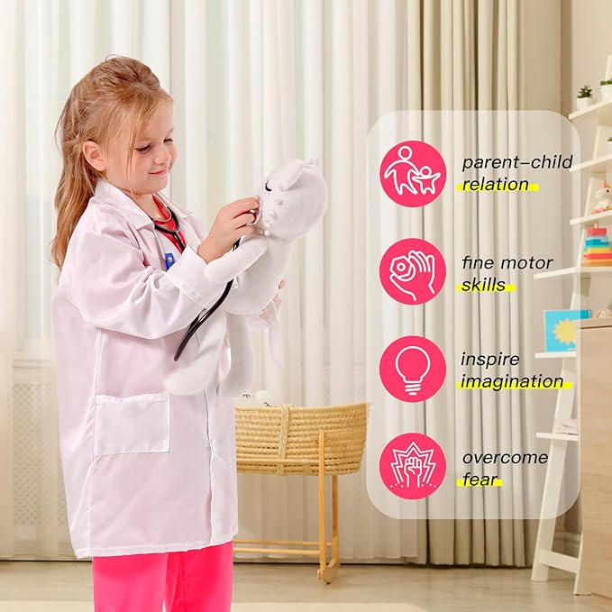 Liberry Doctor Costumes for Kids, Toddler Dress Up Clothes with Real Stethoscope, Halloween Pretend Play Gift for Girls