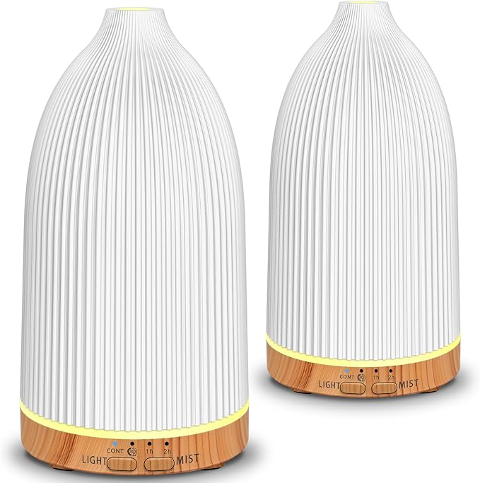 URPOWER 2PACK 150ML Essential Oil Diffusers for Home, Ultrasonic Aromatherapy Diffuser with 7 Color Changing Lights, Timer & Auto Shut-Off, Scent Diffuser for Bedroom, Office, Yoga
