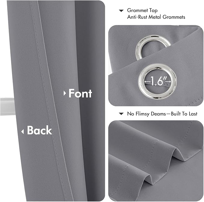 MIULEE Blackout Curtains for Bedroom 2 Panels 40 x 54 Inch Long Light Gray | Thermal Insulated, Living Room Darkening Grommet Drapes, Noise Reducing, Light Blocking Window Treatments