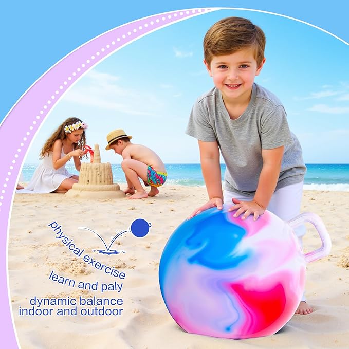 INPANY Hopper Ball, 18 Inches Bouncy Ball with Handles, Bouncing Bounce Balls Hopper, Inflatable Jumping Hopping Toys for Kids Ages 3-6, Hoppity Hop Girls Boys Gifts, Pump Included