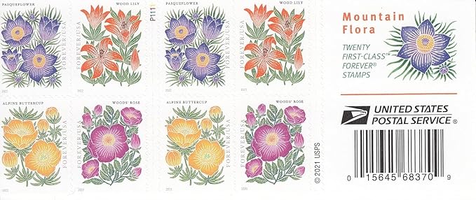 2022 Mountain Flora Wild Flowers Garden Forever First Class Postage Stamps - Garden, Flowers, Nature, Valentine, Wedding, Celebration, Anniversary, Love, Party (100 Stamps (5 Books of 20))