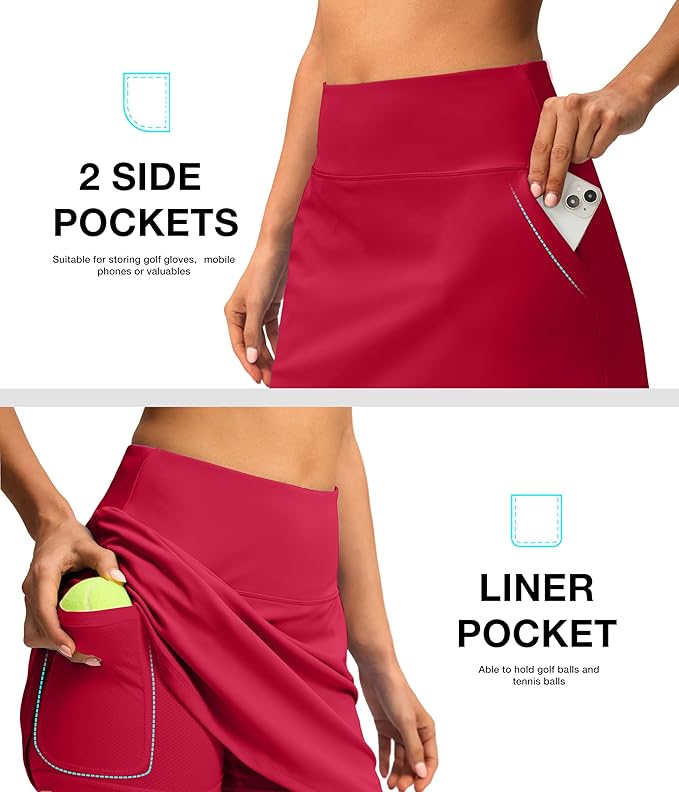 16'' Skorts for Women with 4 Pockets Athletic Tennis Golf Skirt | Built-in Shorts, High Waisted, Stretchy, A Line, Casual, Pickleball, Skort