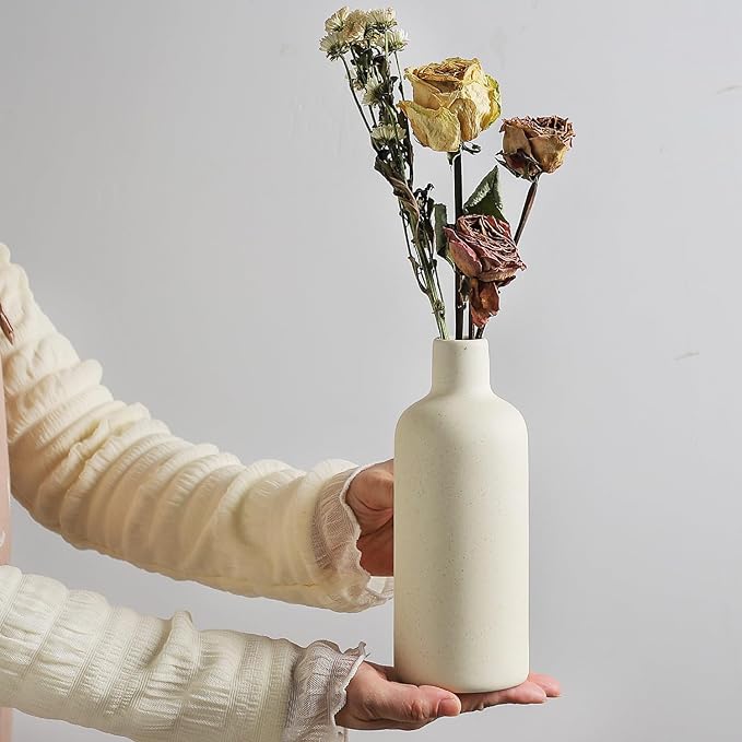 CEMABT Beige Ceramic Vase Set - 4 Small Unique Flower Vases for Centerpieces, Decorative Modern Vases for Home Decor