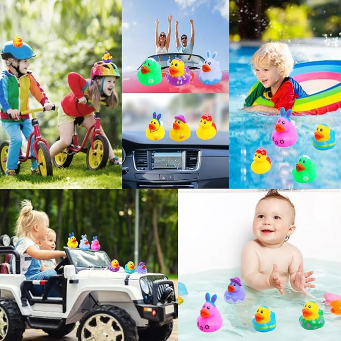 24 Pcs Easter Eggs with Rubber Duck Toys for Kids, Colorful Easter Eggs Filled with Assorted Bunny Rabbit Duckies for Fun Rubber Bath Toys, Easter Basket Stuffers and Party Favors