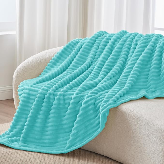 BEDELITE Ribbed Twin Blanket for Couch & Bed, Aqua, 60"x80" | Ultra-Soft Plush Fleece, Cozy, Warm Yet Lightweight, Ribbed Texture, Home Decor, Machine Washable, Giftable, All-Season Use