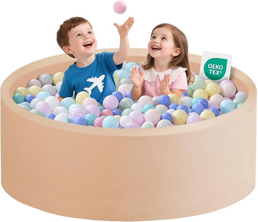 Ball Pit for Toddlers 47.24''x15.75'' Baby Ball Pit Soft Memory Foam Pit Round Lagre Kids Ball Pool Indoor and Outdoor Game Kids Play Ball Pool Ideal Gift for Children (Beige, NO Balls)