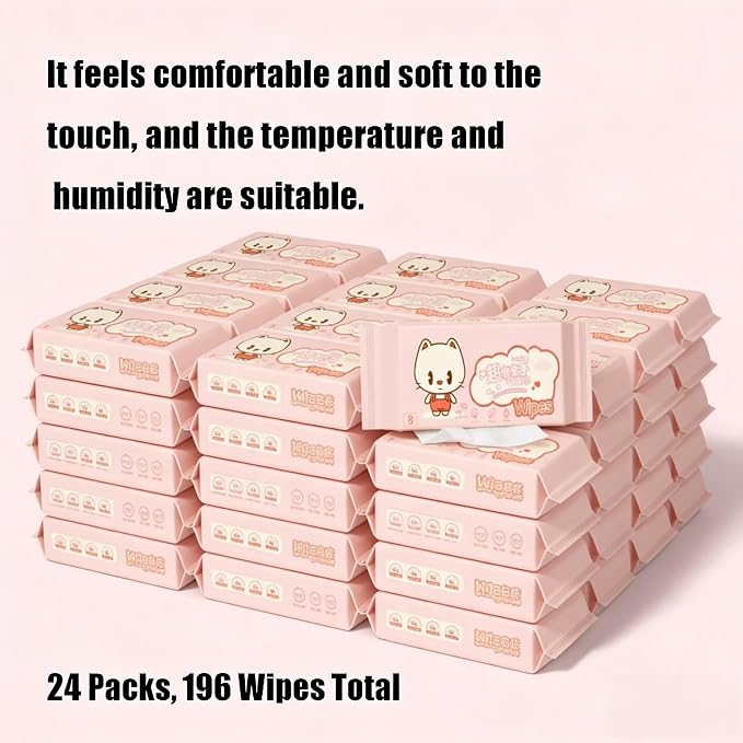 Impossibly Compact Travel Cleaning Wipes - Skin-Friendly Wet Wipes, Hypoallergenic & Unscented for Adults, Kids & Baby Care - 24 Pack Total 192 Wipes