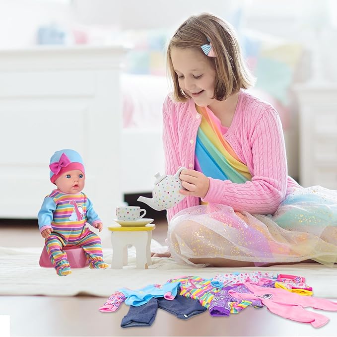 UNICORN ELEMENT 10 Sets Baby Doll Clothes for 14-18 Inch Dolls, Doll Pjs Outfits Playtime Jumpsuits Fit in 15 Inch Dolls Reborn,Total 20 Pcs Outfits and Accessories for 43cm New Born Baby Dolls