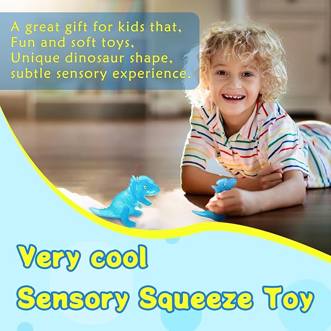 BENSE 3.7" Squishy Sensory Fidget Toy with Dinosaur - Realistic Stress Relief Fidget Toy for Kids & Adults, Anxiety Relief Party Favors & Birthday Gift for Boys Girls (Blue, Ages 3+)