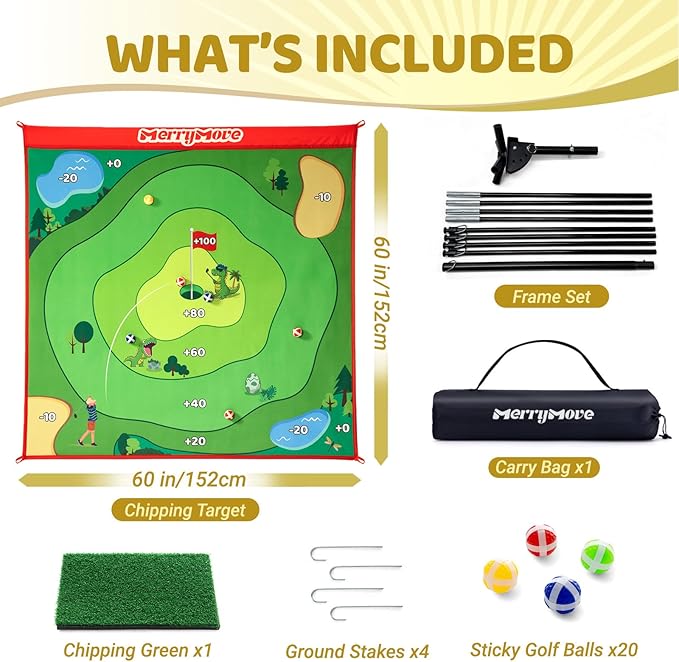 Golf Chipping Game Set : Portable 6-Angle Adjustable Practice Mat Set with 20 Sticky Balls for Indoor Outdoor Training & Family Fun (Golf Club Not Included)