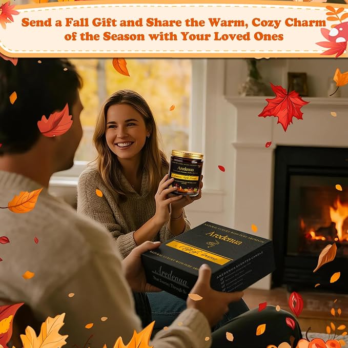Fall Candles Set – 4 Pack Cozy Autumn Seasonal Candles Gift - Caramel Pumpkin, Cinnamon Apple, Harvest Season & Vanilla Cream, 28oz Soy Candles for Christmas Cozy Winter Gifting