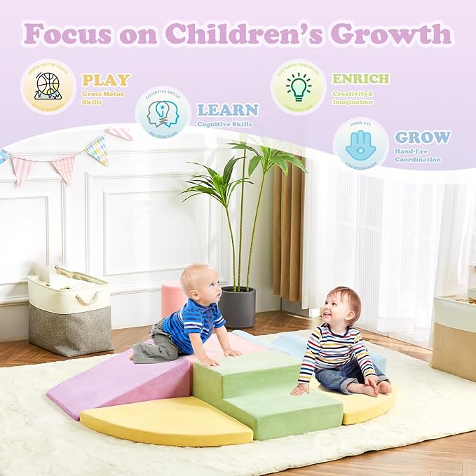 QUCHI Climbing Toys for Toddlers, Toddler Climbing Toys Indoor, 7-Piece Soft Foam Climbing Blocks Set, Toddler Playtime Corner Climber Indoor Foam Play Gym for Climbing Crawling and Sliding