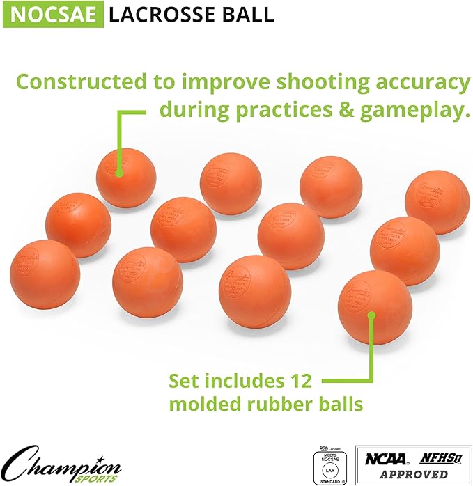 Champion Sports Lacrosse Balls – Official Size SEI Certified, Multi-Color Packs of 3, 6, or 12 for Practice & Games
