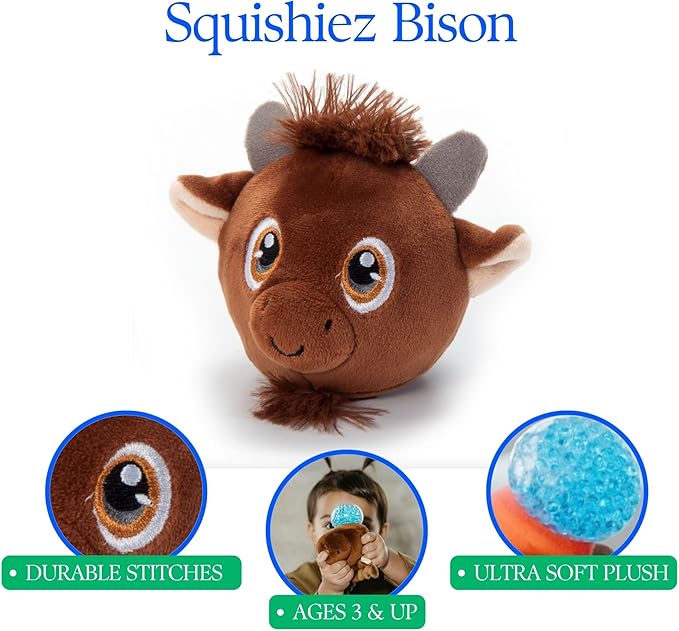 The Petting Zoo Bison Stuffed Animal Plushie, Gifts for Kids, Squishiez Wildlife Animal Squeeze Toy, Bison Plush Toy, 3 inches