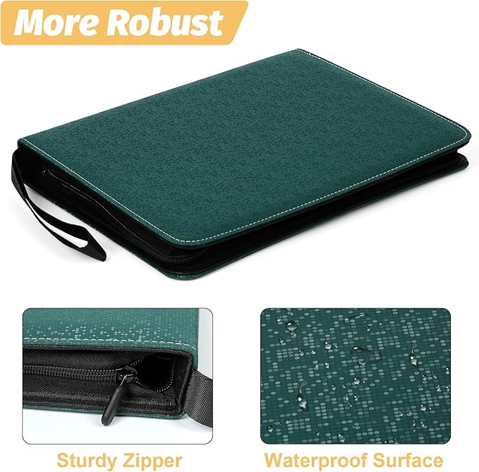 GERMUN 9 Pocket Card Binder, Premium Zip Trading Card Binder, 720 Double Sided Pocket PU Card Collection Binder, Collector Card Album, Card Folder for MTG, TCG, Sports Cards, Game Cards (Dark Green2)