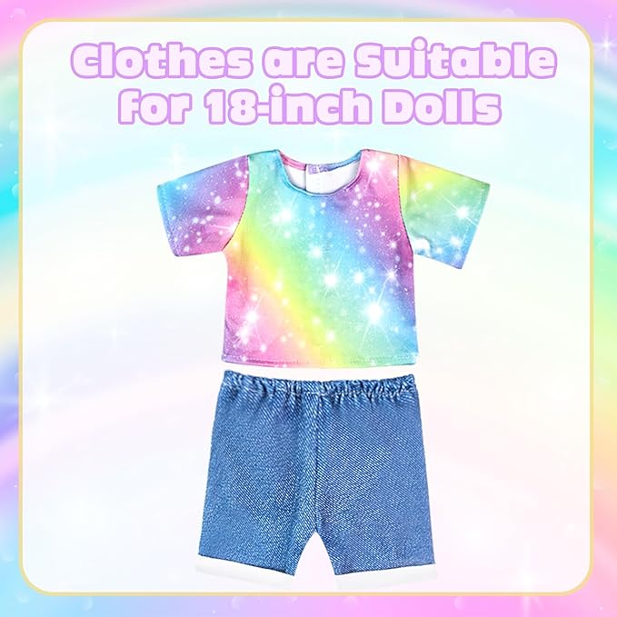 19PCS 18 Inch Doll Clothes and Accessories, Doll Travel Case Luggage Play Set with Dolls Bag, Clothes, Pillow, Sunglasses, Camera, Doll Stuff for 18 Inch Dolls Birthday for Girls Age 3+