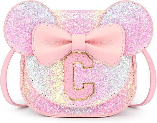 mibasies Toddler Purse Girl Gifts: Girls Birthday Gifts for 3-8 - Toys for Ages 2-4 Girls Mouse Ears Purse, Glitter Rainbow, Letter C