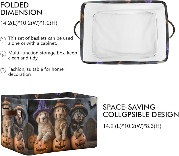 Aslsiy Storage Basket Puppies Witch Hat Pumpkin Halloween Nursery Bins Baby Box Canvas Clothes Shelf Basket Laundry Hampers 1 Pcs