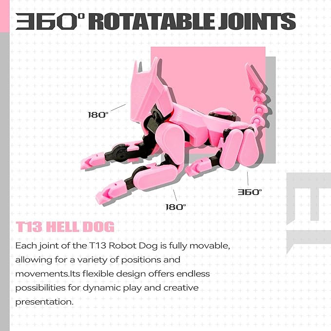 T13 Action Figure Set (Assembly Completed),Titan 13 Action Figures,Dummy 13,3D Printed Toys Multi-Jointed Movable (Pink Black)