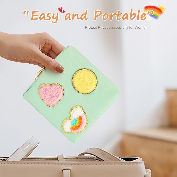 2 Pack Period Bag, PU Leather Sanitary Napkin Storage Bag for Feminine Pads Liners Tampons and Reusable Pads,Functional Sanitary Pads Pouches First Period Kit for Women Ladies Gift