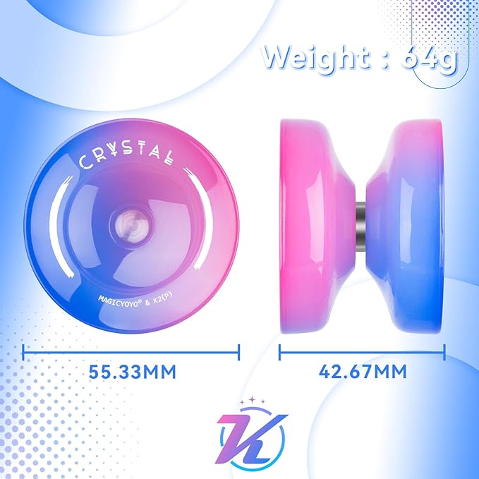 MAGICYOYO K2 Crystal Yoyo for Kids Beginners, Responsive Yoyo with Unresponsive Bearing for Replacement, Plastic Yo-yo Professional with 12 Yo yo Strings, Case Bag, Yo-Yo Accessory Set-Blue Pink