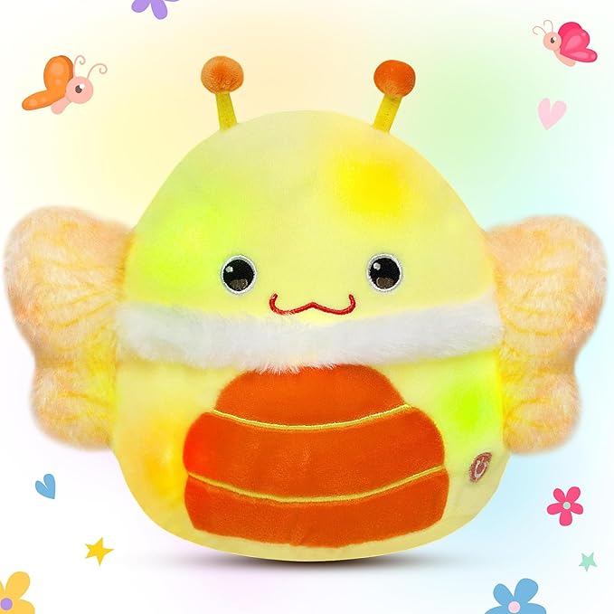Easfan LED Butterfly Plush Pillow Soft Yellow Plush Toy Cute Stuffed Animal Home Room Decoration Birthday Get Well Gifts for Kids Toddlers