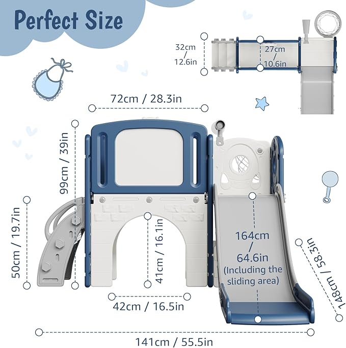 Garvee 8-in-1 Toddler Slide Indoor & Outdoor Playground Playset for Kids-Includes Climber, Basketball Hoop, Telescope, Tunnel, and Storage Space for Backyard & Courtyard Fun