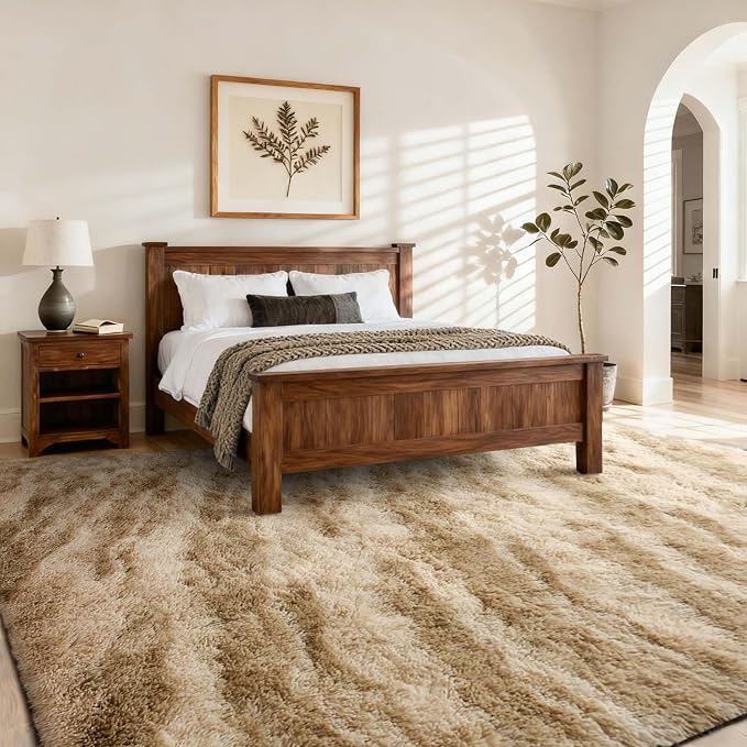 Area Rugs for Living Room, Tie-Dyed 5x8 Feet Soft Fluffy Shagg Plush Rug High Pile Large Indoor Modern Non-Slip Floor Carpet for Bedroom Nursery Kids Home Room Dorm Decor Aesthetic Khaki