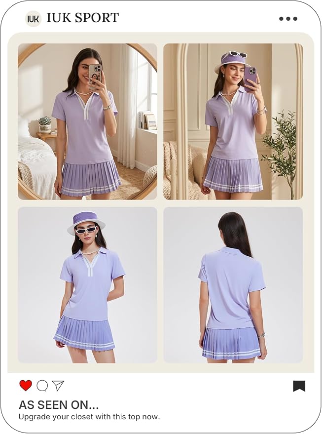 Women 2 Piece Tennis Skirt Set Pleated Golf Outfit, Polo V-Neck Athletic Dress Alternative Skort Set for Pickleball Pockets