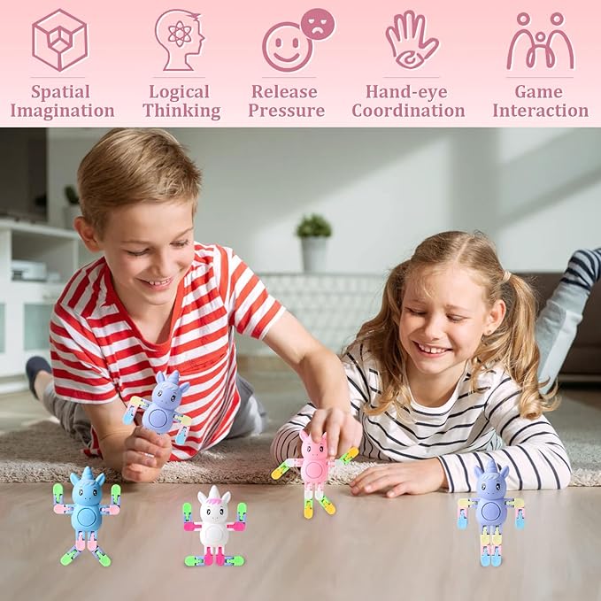Robot Unicorn Fidget Spinners Toys Transformable Fingertip Gyro Chain Toy Deformable DIY Stress Relief Fidget Toy for Adults Kids Goodie Bag Birthday School Prizes Gift (Unicorn)