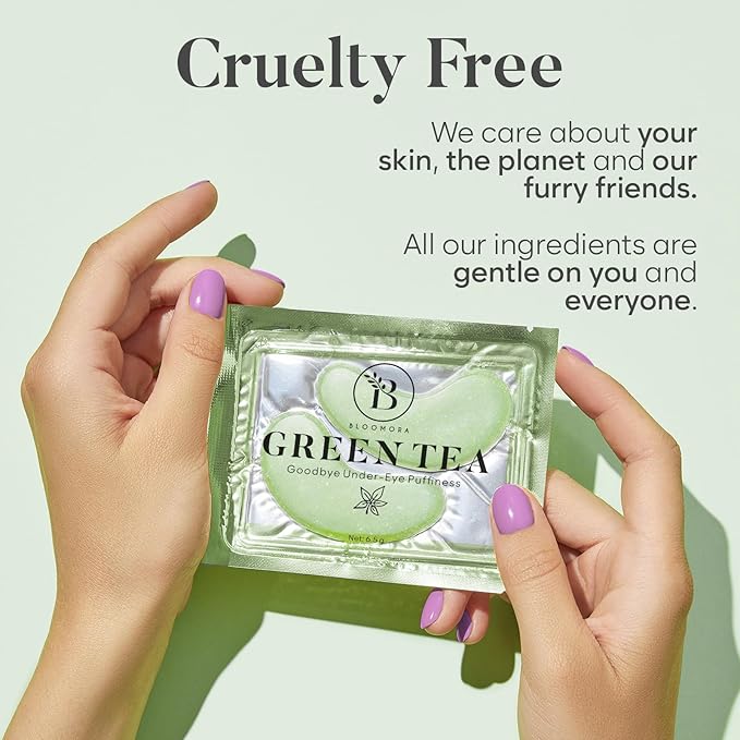 BLOOMORA Green Tea Under Eye Patches (30 Pairs) - For Dark Circles & Puffiness - Hydrating Green Tea Eye Mask