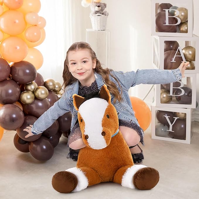MaoGoLan Large Horse Stuffed Animal for Boy, Big Horse Plush Toy for Girl, Ridable Stuffy Pony for Kid, Stuffed Pony Plush Pillow for Baby Shower, Birthday Gifts or Party Favor, 33 inches, Tan
