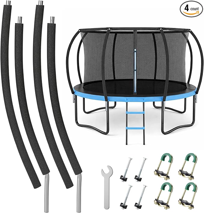Trampoline Poles Replacement, Fit for 8-16ft Frame, Universal Curved Enclosure Net Pole, Includes Mounting Hardware & Foam Cover, 2 Installation Options