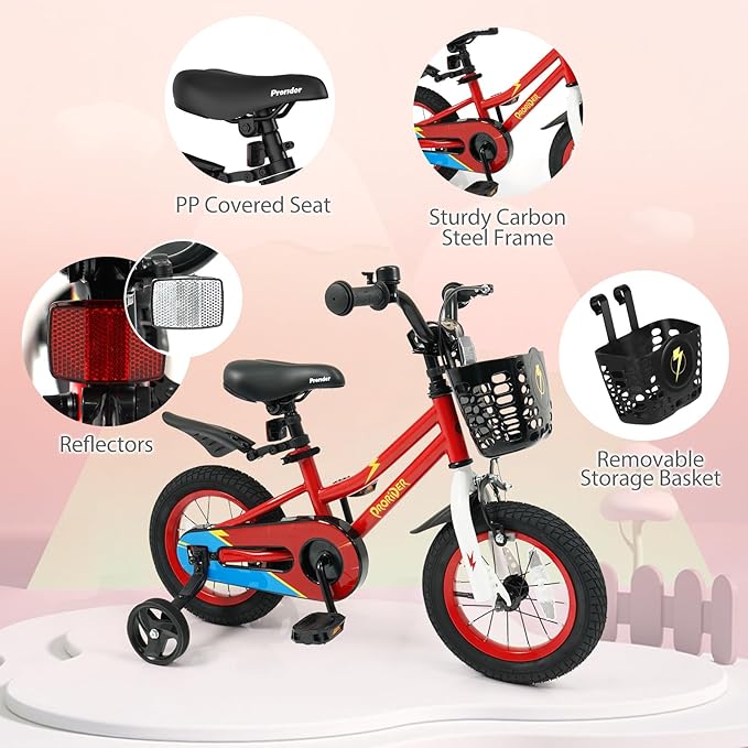 BABY JOY Kids Bike, 12 14 16 18 20 Inch Children Bikes for Boys Girls Teens 3-8 8+ Years w/Training Wheels or Kickstand, Handbrake, Coaster Brake & Removable Basket, Kids Bicycle of Multiple Colors