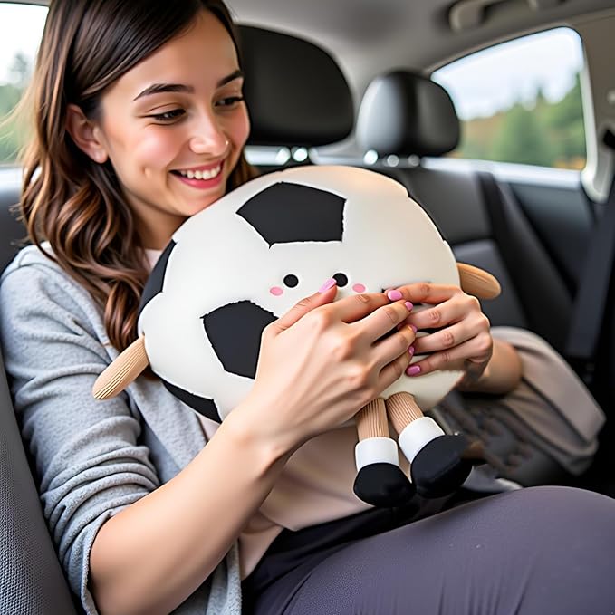 Ryttir 11 Inch Creative 3D Simulation Soccer Pillow,Fluffy Cars Pillow Football Toy Outdoor Cushions for Ball Owners,Clever Boy's and Girl's Room Decor