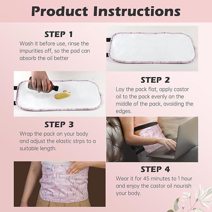 2 Pack Castor Oil Pack Wrap Organic Cotton for Liver Detox, Reusable Castor Oil Compress Highly Absorbent Anti Oil Leak（Oil are Not Include）
