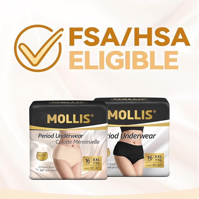 MOLLIS Disposable Period Underwear for Women, Postpartum Panties, Maternity Knickers Heavy Flow Leak Proof, Unscented, Beige, XXLarge, 16 Count