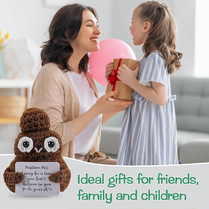 Hoedia Handmade Emotional Pickle Gift, Cucumber Crochet Doll Inspirational Gifts with Cards, Cute Knitted Funny Support Pickle Potato Friend Birthday (Positive Poo)