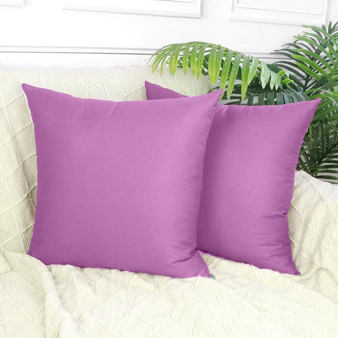 Thmyo 4-Pack 100% Cotton Comfortable Solid Decorative Throw Pillow Case, Square Cushion Cover Pillowcase Sublimation Blank Pillow Covers DIY Throw Pillowcase(18x18 inch/ 45x45cm,Pinkish Purple)