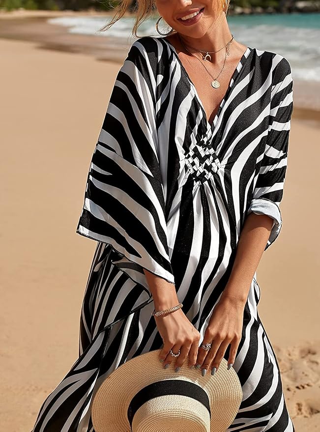 Venasha Womens Caftan Floral Print Kaftan Dress Short Sleeve Swimsuit Cover up Loungewear for Summer